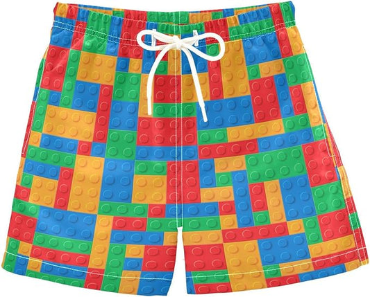 Toddler Boys Colorful Building Block Swim Trunks