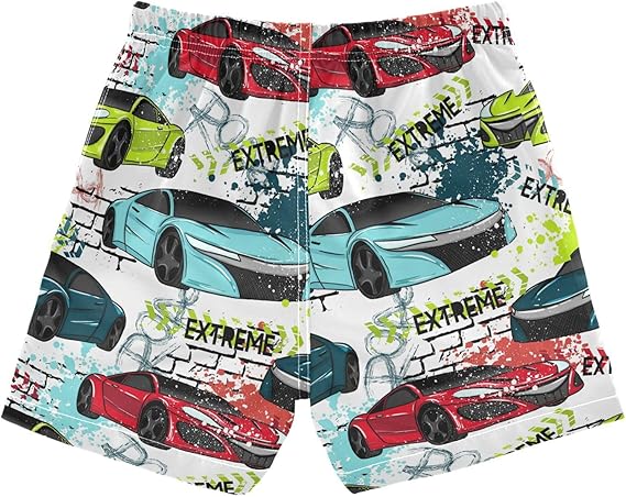 Boys Toddler Swim Trunks with Cool Sportscar Print