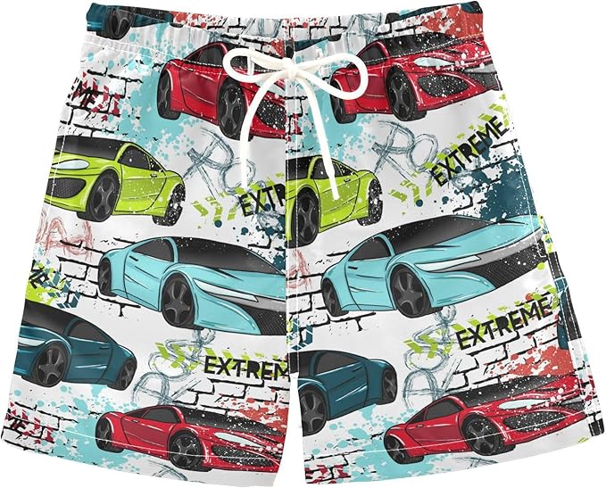 Boys Toddler Swim Trunks with Cool Sportscar Print
