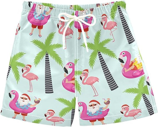 Christmas Flamingo Toddler Swim Trunks