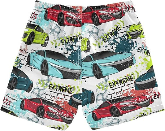 Boys Toddler Swim Trunks with Cool Sportscar Print